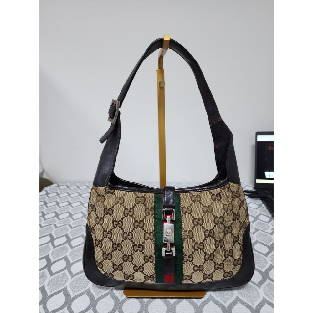 GUCCI GG Canvas Web Jackie O Bouvier Hobo Bag Brown/Beige